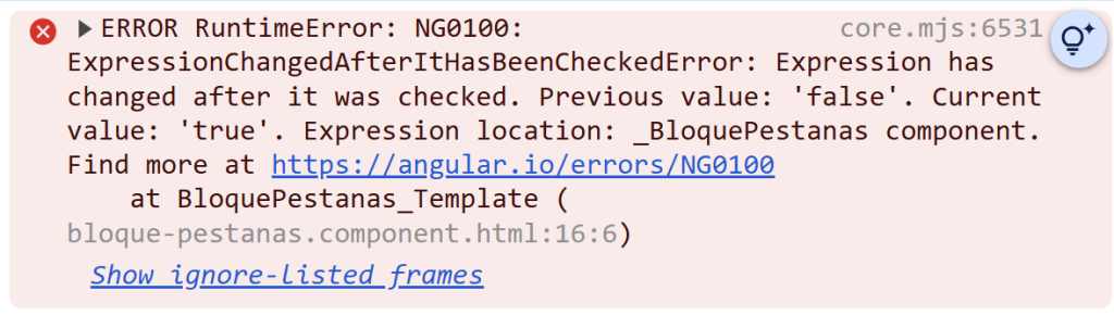 Mensaje de error en desarrollo