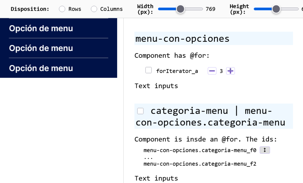 App demo para un componente que tiene @for