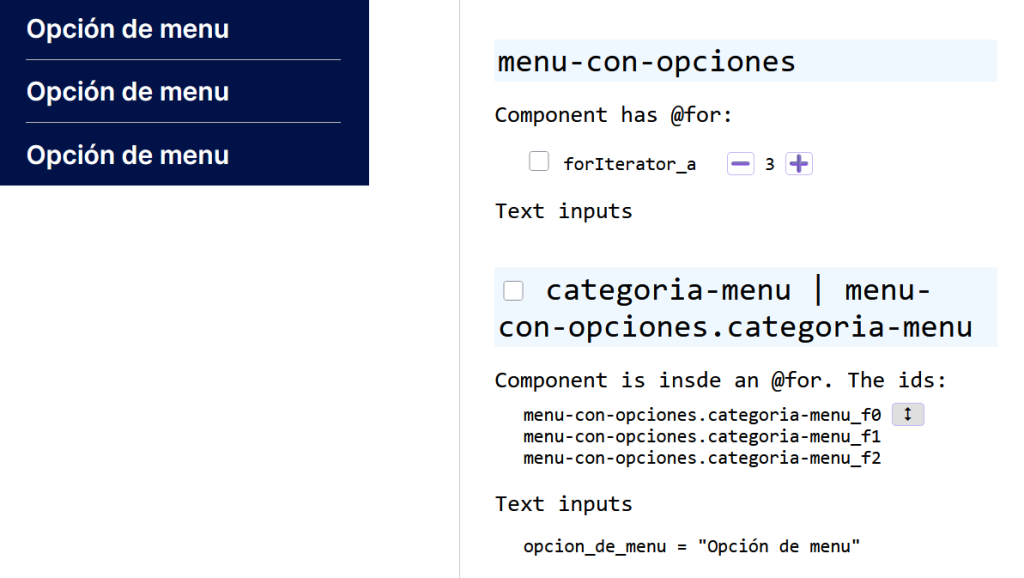@for repitiendo opciones de un menú