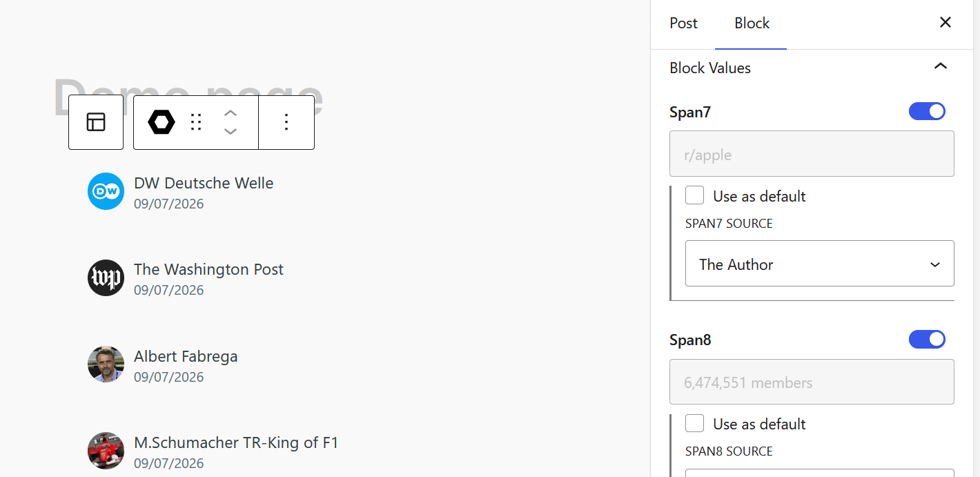 the Query Loop with the Magic Block taking the data from the loop
