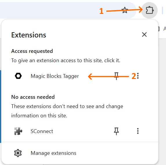 Selecting Magic Blocks extension in Chrome